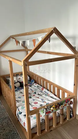Wooden Mudkitchen Toddler Bed with Canopy incl. Ikea Mattress
