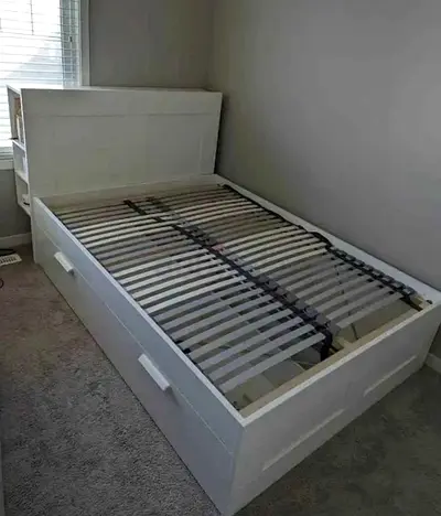 IKEA brimnessqueen size 160×200cm bed frame with headboard+ 4 big storage drawers with IKEA mattress