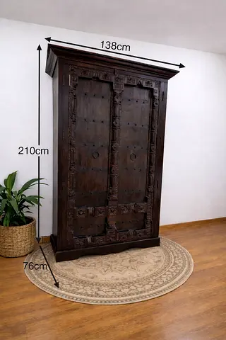 Hand-Carved Antique Solid Wood Wardrobe