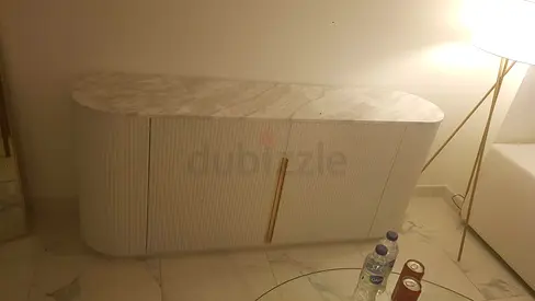 Sleek Modern White Sideboard with Marble Top