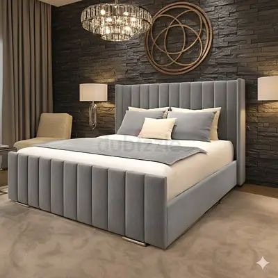 Elegant Grey Upholstered King Size Bed