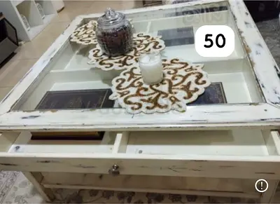 Vintage White Coffee Table with Glass Top