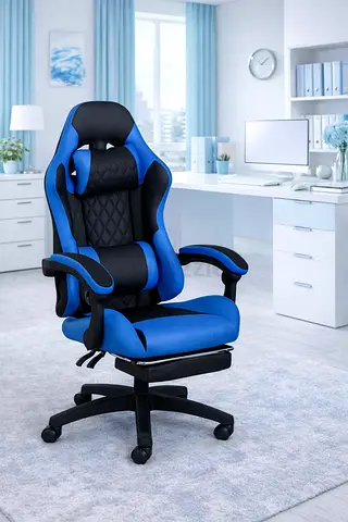 Adjustable Height Gaming Chair – Blue  Black Gaming Chair For Gamers