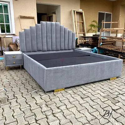 Modern Grey Upholstered King Size Bed
