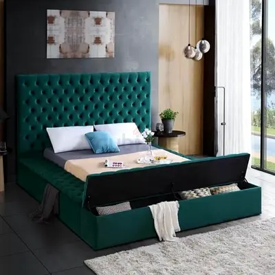 New Luxurious Green Upholstered 3 Drawers Storage Queen Bed with Modern Design