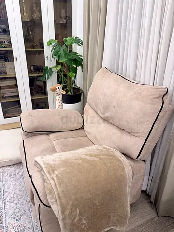 Beige Recliner Chair with Accent Trim