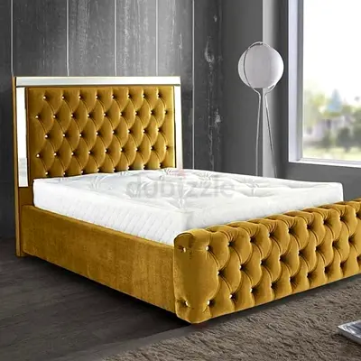 New Elegant Yellow Upholstered Queen Bed with Modern Design - Hydraulic Storage Available on demand