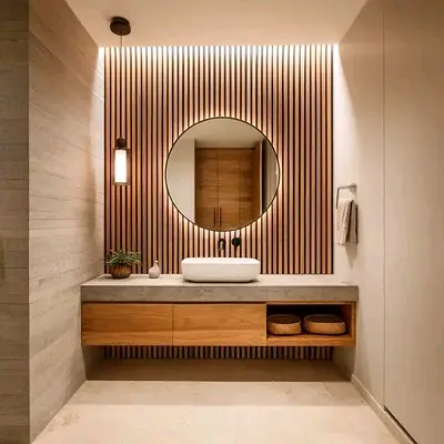 Modern Bathroom Vanity with Round Mirror