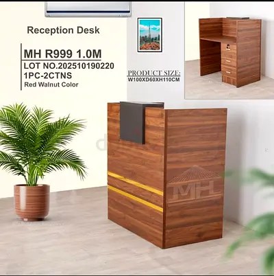 Stylish Reception Desk in Red Walnut Color