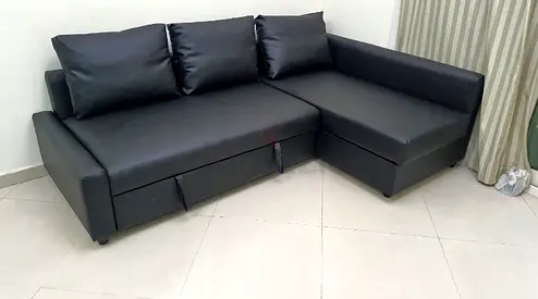 Comfortable Black Leather Sofa bed with Storage
