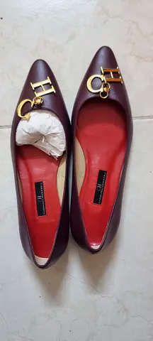 Stylish Maroon Flats with Gold Accents