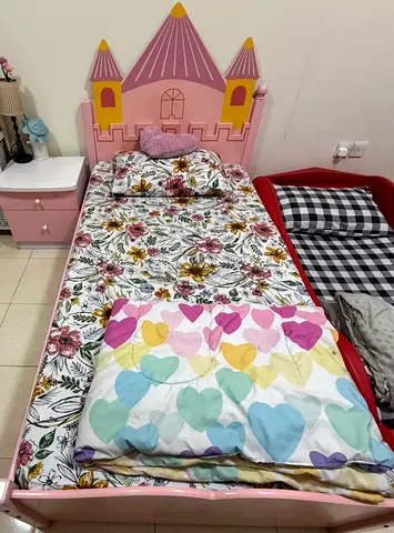 Charming Pink Bed set with Study Table, side table and 2 door cupboard