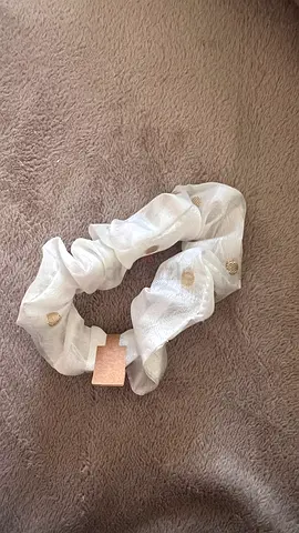Elegant White Scrunchie with Gold Accents