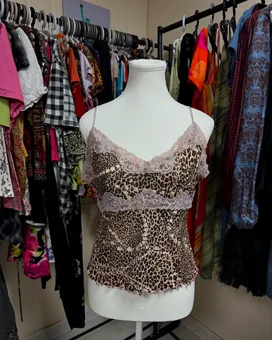 Y2K Leopard Print Lace Camisole