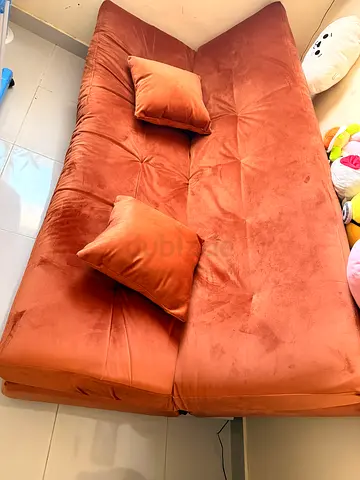 Unwanted unused Cozy Brown Fabric Sofa Bed with Cushions
