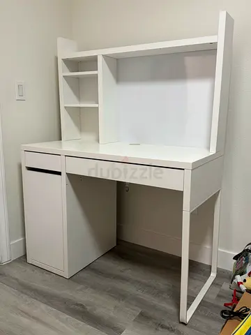 Stylish White Study Table with Shelves