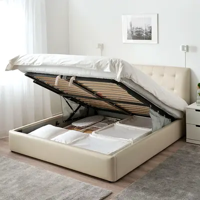 IKEA Upholstered King Bed with Ottoman Storage | Boutique moving sale