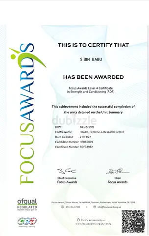 Level 4 certified Freelance Fitness trainer( UAE REP- ID -REPs17166)