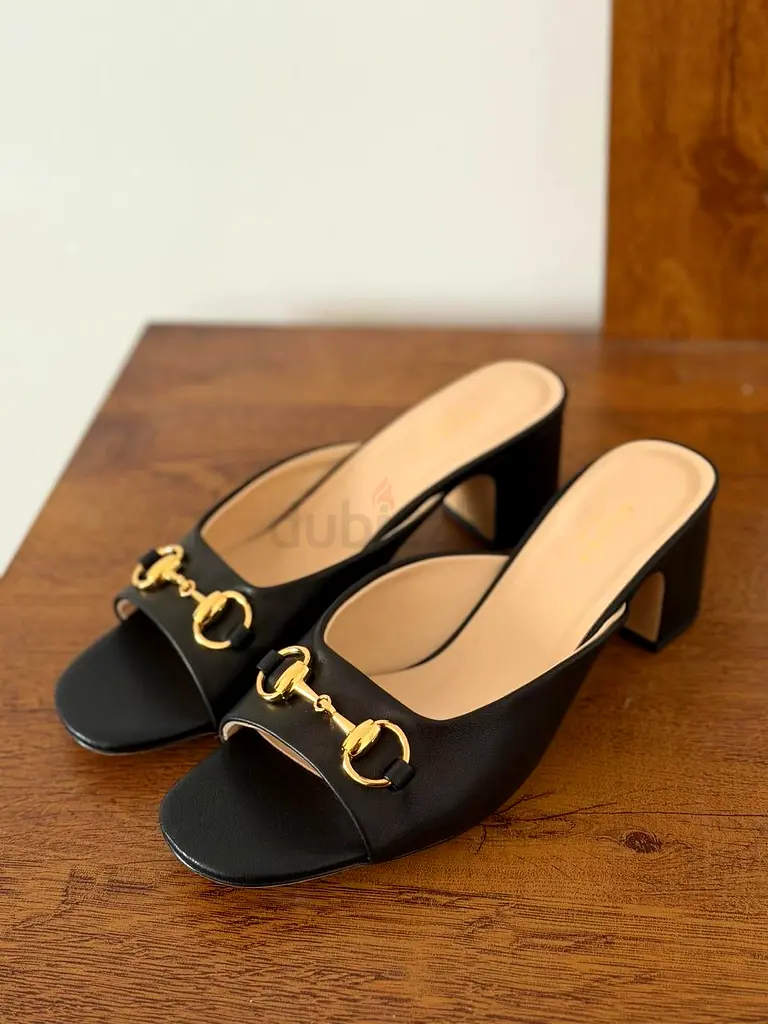 Gucci Black Heeled Sandals with Gold Accents Gucci Black Heeled Sandals with Gold Accent main image 1