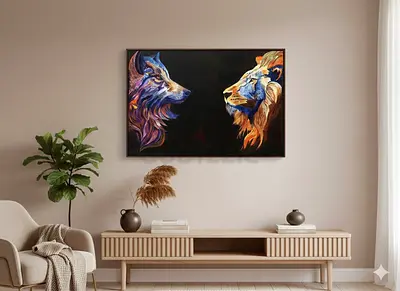 Lion and wolf painting
