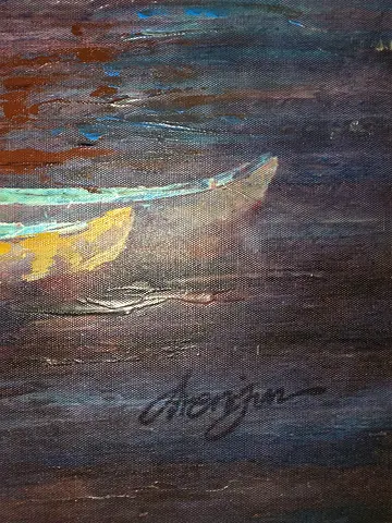 Original Signed Crenjn Mediterranean Coastal Oil Painting