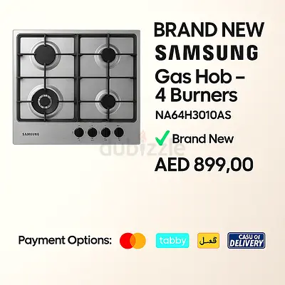 Samsung Gas Hob NA64H3010AS – 4 Burners  Brand New  1-Year Warranty  Box Packed
