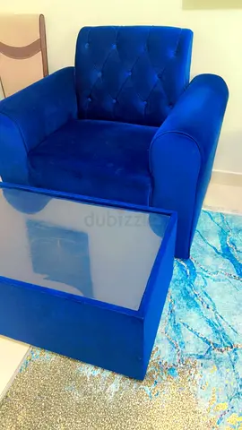 Elegant Blue Single sofa with Stylish Coffee Table