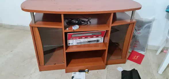 Sturdy Wooden TV stand with Shelves