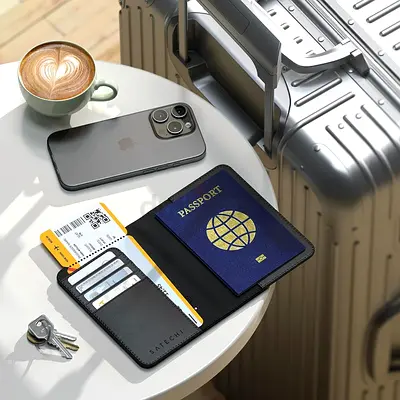 Satiety Passport Holder for Travel with Find My, Passport Cover with 4 Card Holder