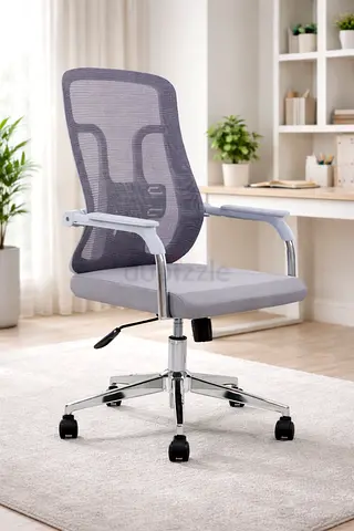 Modern Grey Mesh Office Chair - Adjustable Height  Ergonomic Back Support for Office Use