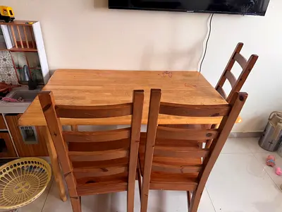 Sturdy Wooden Dining Table with 3 Chairs