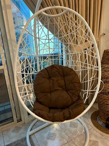 Stylish Oval Hanging Chair with Cozy Brown Cushion