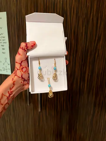 Gold Turquoise Earrings  Necklace set - Ethnic