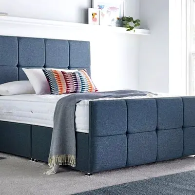 Stylish Blue Upholstered Bed Frame for sale