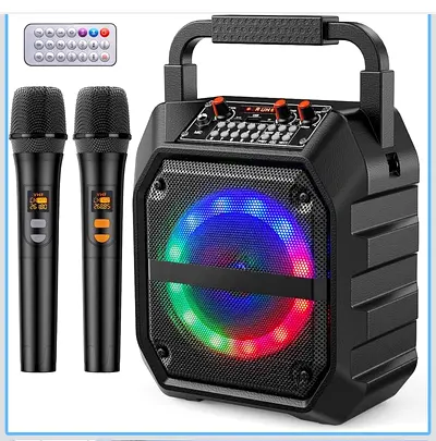 Karaoke Machine with Two Wireless Microphones,Portable Bluetooth Speaker with LED Lights, PA System