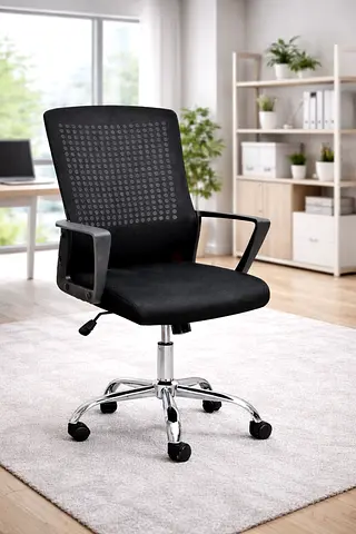 Modern Black Mesh Ergonomic Office Chair with Adjustable Height  Cushioned Seat for Office