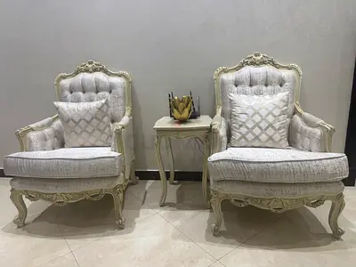 Elegant Vintage Armchairs with Side Table
