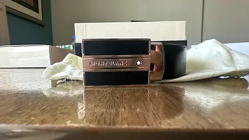 Montblanc Belt - Elegant Black Leather with Signature Buckle