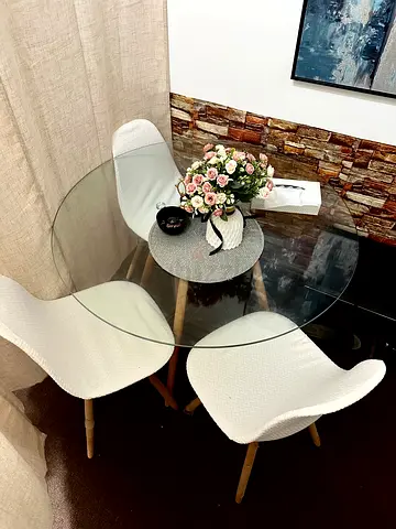 Big dining table with chairs