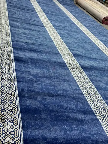 Elegant Blue Area Mosque Carpet with Intricate Patterns