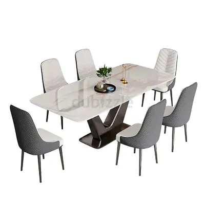 Modern Dining Table Set with Six Elegant Chairs