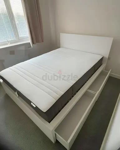 Ikea Queen White Malm bed frame with Ikea mattress