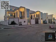A luxurious corner villa on two streets, featuring a modern design, high-end finishes, and a garden,