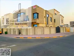 Corner villa for sale on two streets in Ajman, Al Zahia area. The villa consists of 5 master bedroom