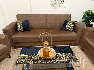 Stylish Brown Sofa Set with Accent Cushions