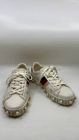 Gucci White Leather Web Detail New Ace Faux Sneakers - Size 37