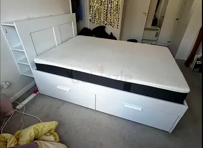 IKEA brimnessqueen size 160×200cm bed frame with headboard+ 4 big storage drawers with IKEA mattress