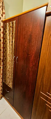 Elegant Dark Wood Wardrobe with Glass Panel