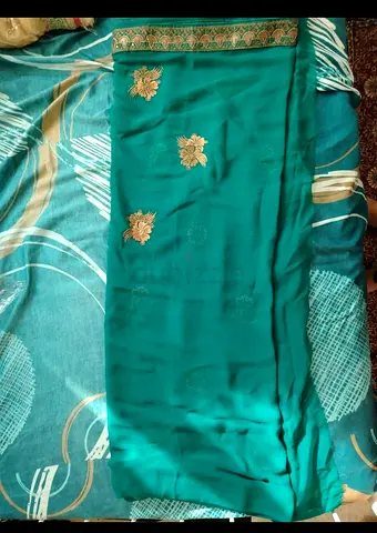 Beautiful Embroidered Green Saree