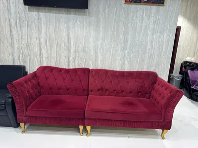 Elegant Velvet Sofa in Deep Red